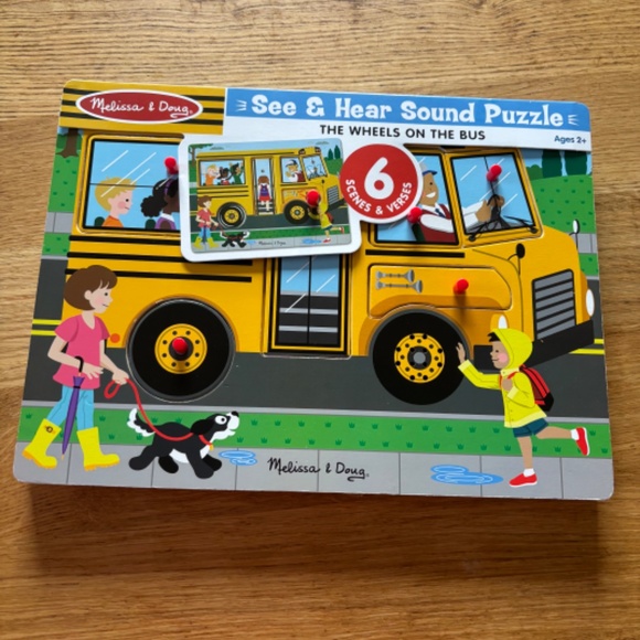 NEW, Melissa & Doug, "The Wheels on the Bus", Sound Wooden Puzzle, 6 Pieces - Picture 1 of 7